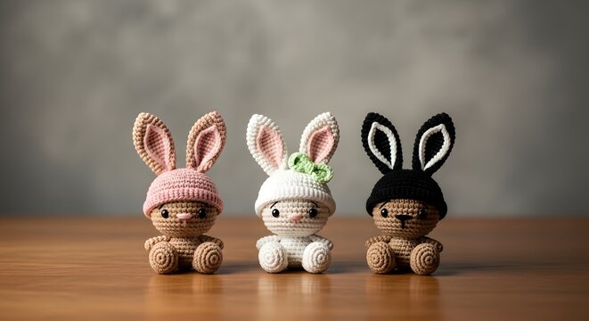 Easter sunday celebration with adorable crochet bunny toys in pastel colors