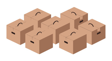 Fototapeta premium Isometric brown cardboard boxes with dark handles arranged in a neat grid pattern.