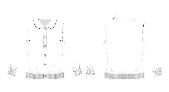 Women's Long Sleeve Blouse Technical Drawing Vector Front and Back View Peter Pan Collar isolated PNG with Transparent Background