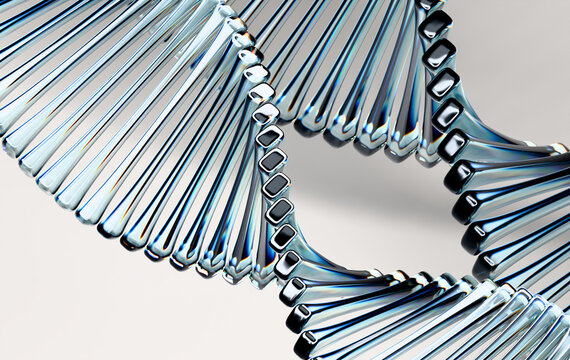 Abstract Biotech Spiral Structure in Transparent Metallic Glass with Futuristic 3D Render Style