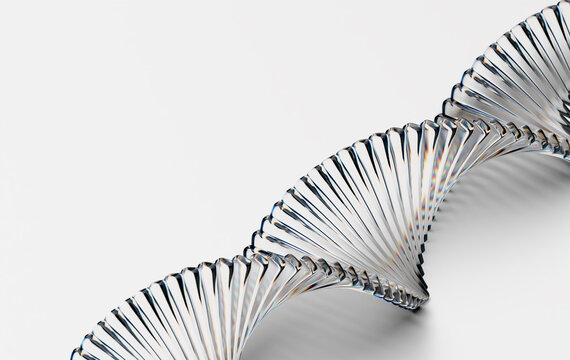 Crystal Clear Twisted Ribbon Geometry with Chromatic Aberration Effect in Clean Studio Scene