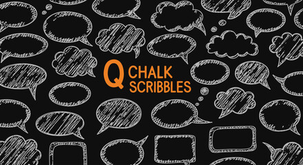 Chalk scribbles on blackboard with speech bubbles © logo master