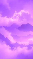 Fototapeta premium Scenic Purple Mountain Range Covered in Ethereal Mist and Clouds Landscape