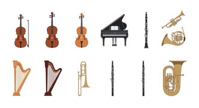 Collection of Various Musical Instruments Isolated.
