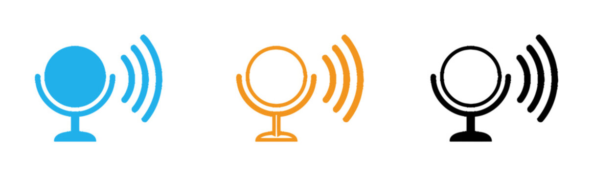 Microphone icons in blue orange and black