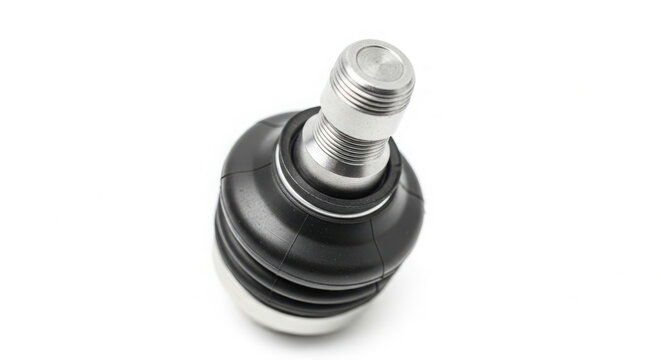 Automotive ball joint with rubber boot and metal threaded stud, essential suspension component for smooth ride, isolated.