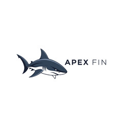Aggressive shark mascot logo with Apex Fin text on a white background
