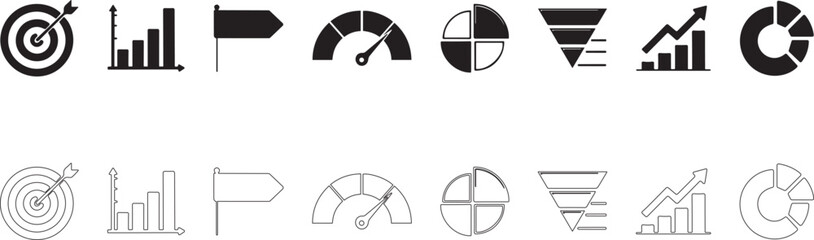 Metrics trackers vector icon set. Financial analytics dashboards.