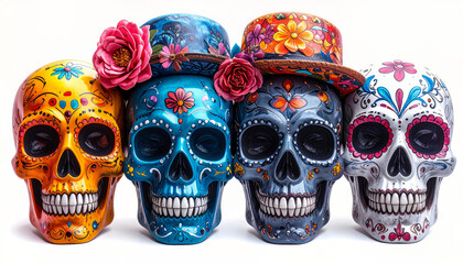 Colorful sugar skulls celebrating day of the dead tradition