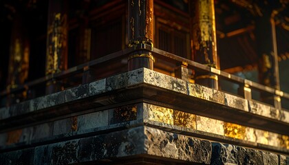 Obraz premium Cinematic shot of historic stone walls and golden pagoda at Kakku Pagoda Festival in Taunggyi Myanmar