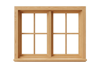 Fototapeta premium A light-colored wooden window frame with six panes on isolated on transparent background