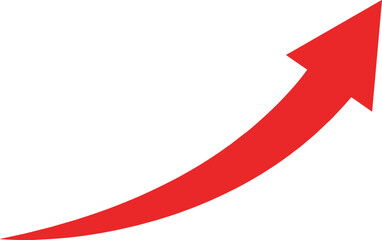 Red upward growth arrow, rising curve pointer, and success symbol for creative business, finance, marketing, and corporate strategy project design.