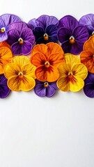 Obraz premium Vibrant Pansy Flowers in Yellow Orange and Purple on White Background