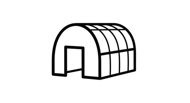 Simple black and white line drawing of a quonset hut structure