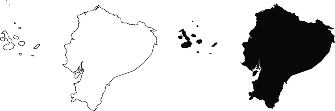 Ecuador and Galapagos Islands outline and filled maps