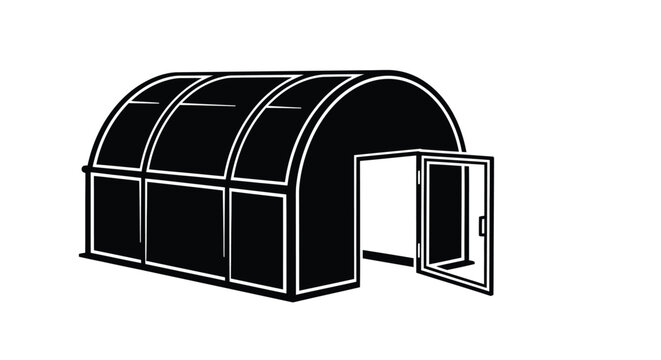 Simple black and white illustration of a quonset hut structure