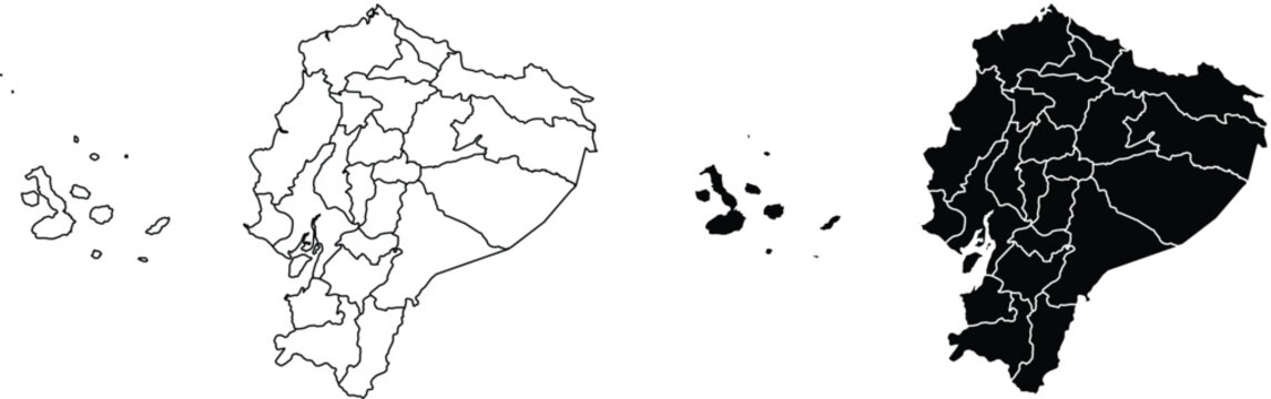 Ecuador and Galapagos Islands with internal divisions outline and filled