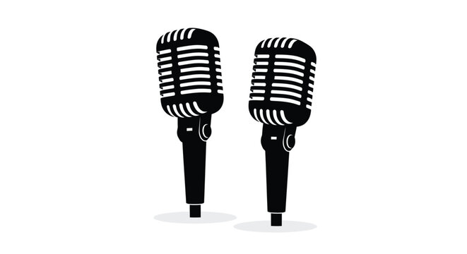 Two vintage style microphones isolated on a white background