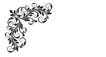 Elegant black floral corner design with swirling decorative elements