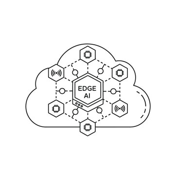 Edge AI Technology Concept with Cloud Computing and Microchips Vector Illustration