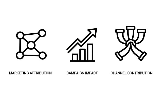 Marketing Attribution, Campaign Impact, and Channel Contribution Analytics Outline Icons
