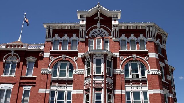 Strater Hotel facade with Colorado flag in Durango