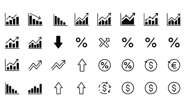 Increase and Decrease icon set. Business growth and fall graph symbol