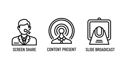 Fototapeta premium Online Presentation and Remote Communication Icons: Screen Share, Content Presentation, and Slide Broadcast