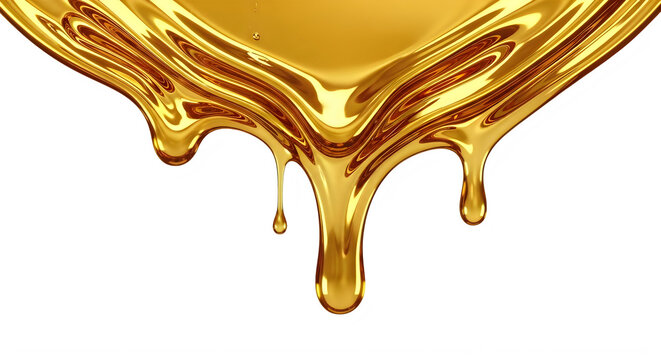 Golden liquid dripping elegantly down a smooth, reflective surface