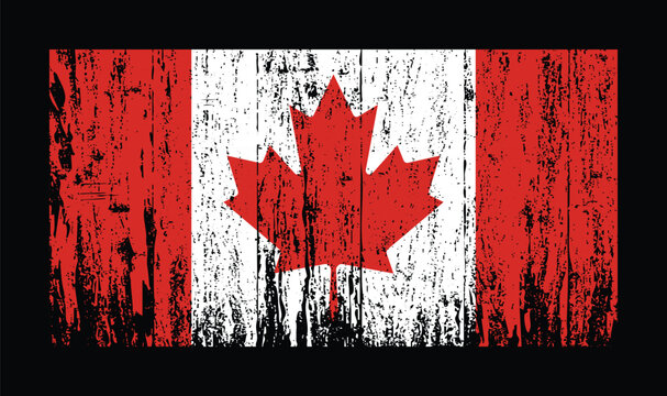Distressed Canadian Flag with Wood Grain Texture and Maple Leaf Symbol