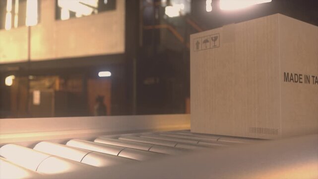Close Up Cardboard Shipping Box With Made in Taiwan Label
