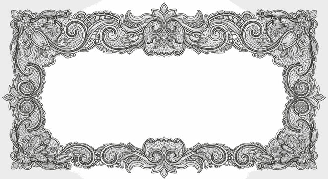 Decorative engraved frame, vintage ornate border, intricate rococo design element with floral swirls, elegant certificate template