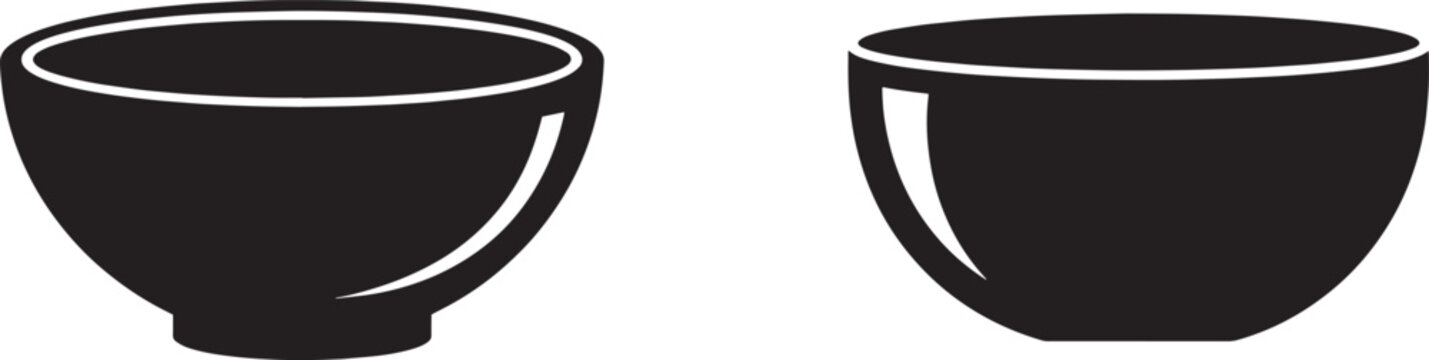 Simple flat black thick curved base silhouette of a cereal bowl set, perfect for food, breakfast, and kitchen concepts.