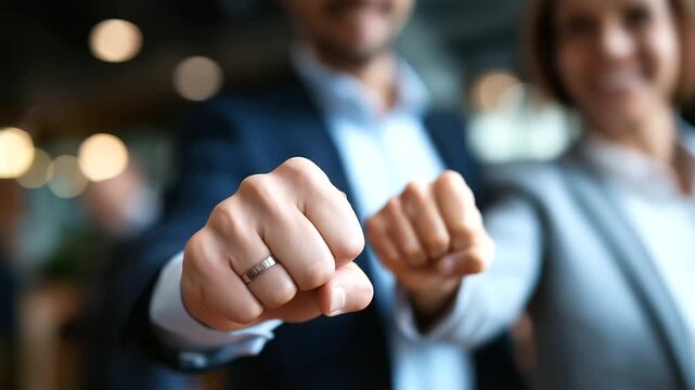 Faceless computer group business people for celebration heavily defocused background anonymous man with success fist pump news editor approval promotion congratulations project