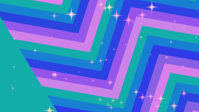 Vibrant chevron pattern with sparkling stars in shades of purple, blue, and green
