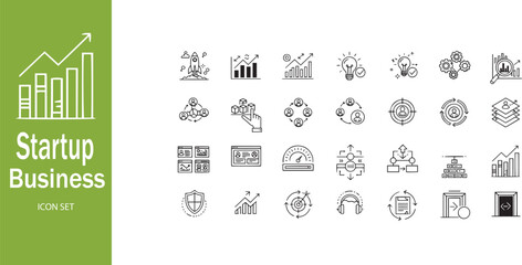 Startup Business Strategy and Innovation Outline Icon Set for Entrepreneurship Management and Corporate Growth