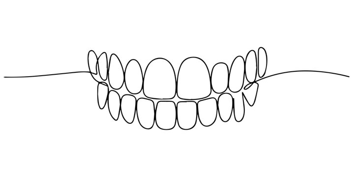 Tooth continuous one line drawing minimalist modern design vector illustration, Professional minimalist continuous one line drawing of a healthy molar tooth. Perfect for dental clinic branding, modern