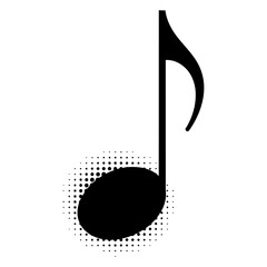 Musical note icon with halftone pattern isolated on white background © Sahabat