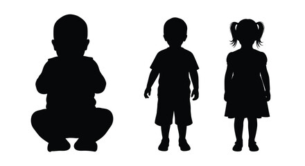 Three children standing and squatting a striking black silhouette © HN2.00
