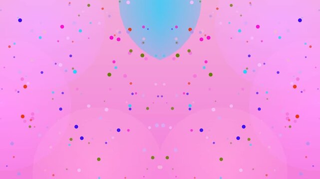 Vibrant pink background with colorful confetti and a bright blue oval shape