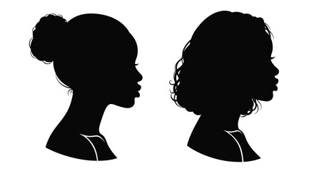 Two female profile views showcasing diverse hairstyles a striking silhouette © HN2.00