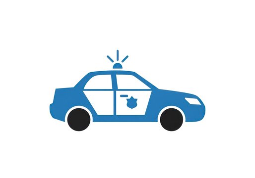 Blue police car icon on white background representing law enforcement