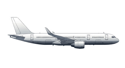 Sleek white commercial passenger airplane illustration, showcasing modern air travel and global connectivity. A clean vector design for aviation, flight, and transportation concepts