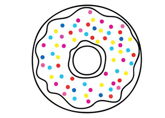 Colorful donut with sprinkles on white background.
