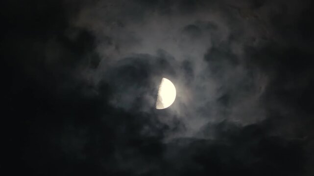 Moon and clouds in the night sky. Moonlight and cloudy dark sky