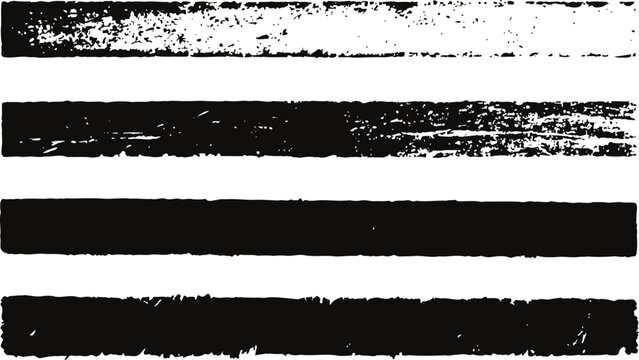 Grunge black paint brush strokes set distressed textured lines with rough edges isolated on white background abstract vintage design elements