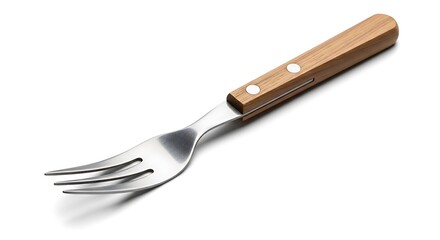 Naklejka premium Stainless steel fork with wooden handle and white dots