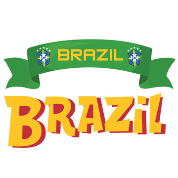 Brazil national football team fan banner and typography illustration  on green ribbon, Brazilian soccer support graphic isolated on white for sports events.
