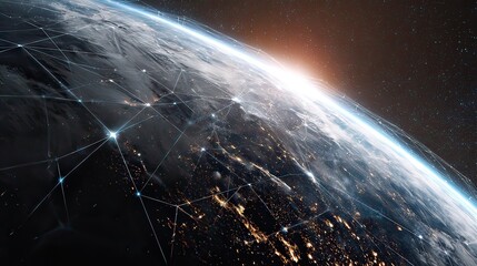 Fototapeta premium Stunning view of Earth from space with glowing network connections