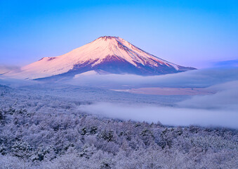 山中湖から富士山と雪景色